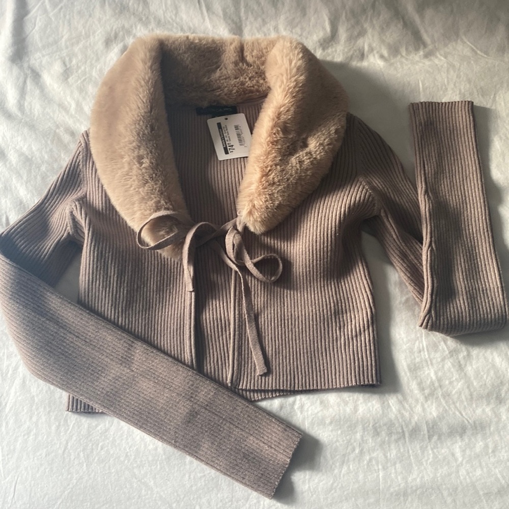 Cotton Candy LA mauve fur trim sweater